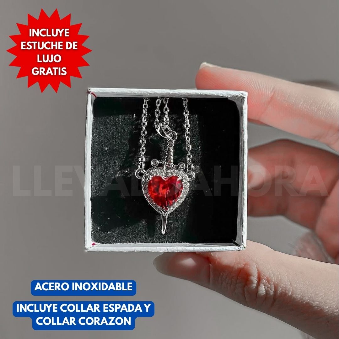 Vínculo Eterno® – Set de 2 Collares Corazón & Espada en Acero Inoxidable Premium