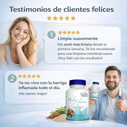 💨Limpieza intestinal que reduce hinchazón y deja el abdomen liviano | 15 Day Cleanse® – 30 cápsulas