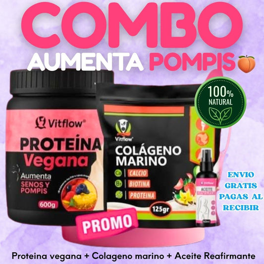 🍑 Aumenta y moldea tu figura con la Proteína Vegana VITFLOW® 600GR + Aceite y Colágeno GRATIS