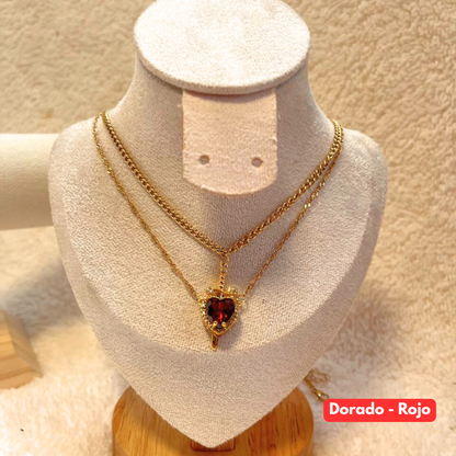 Vínculo Eterno® – Set de 2 Collares Corazón & Espada en Acero Inoxidable Premium