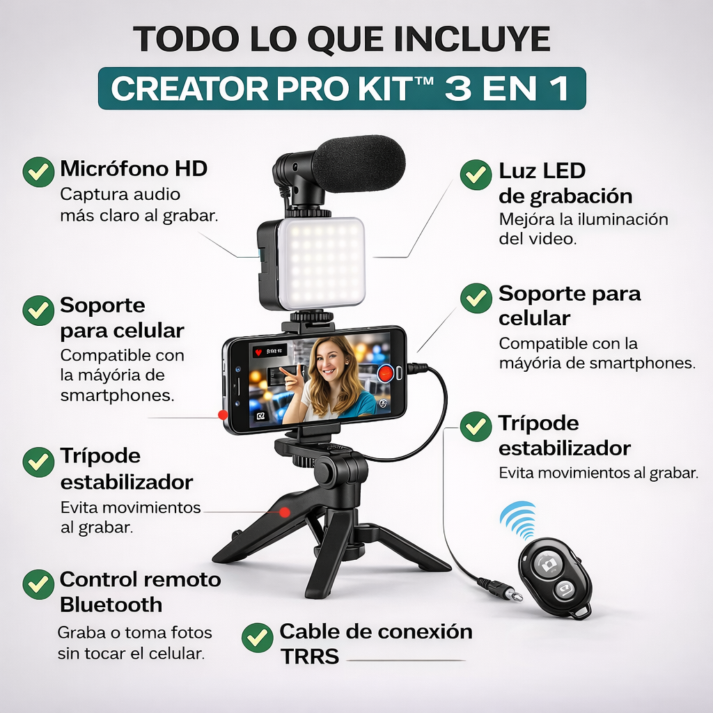 Convierte tu celular en un mini estudio | CREATOR PRO KIT™ 3 EN 1