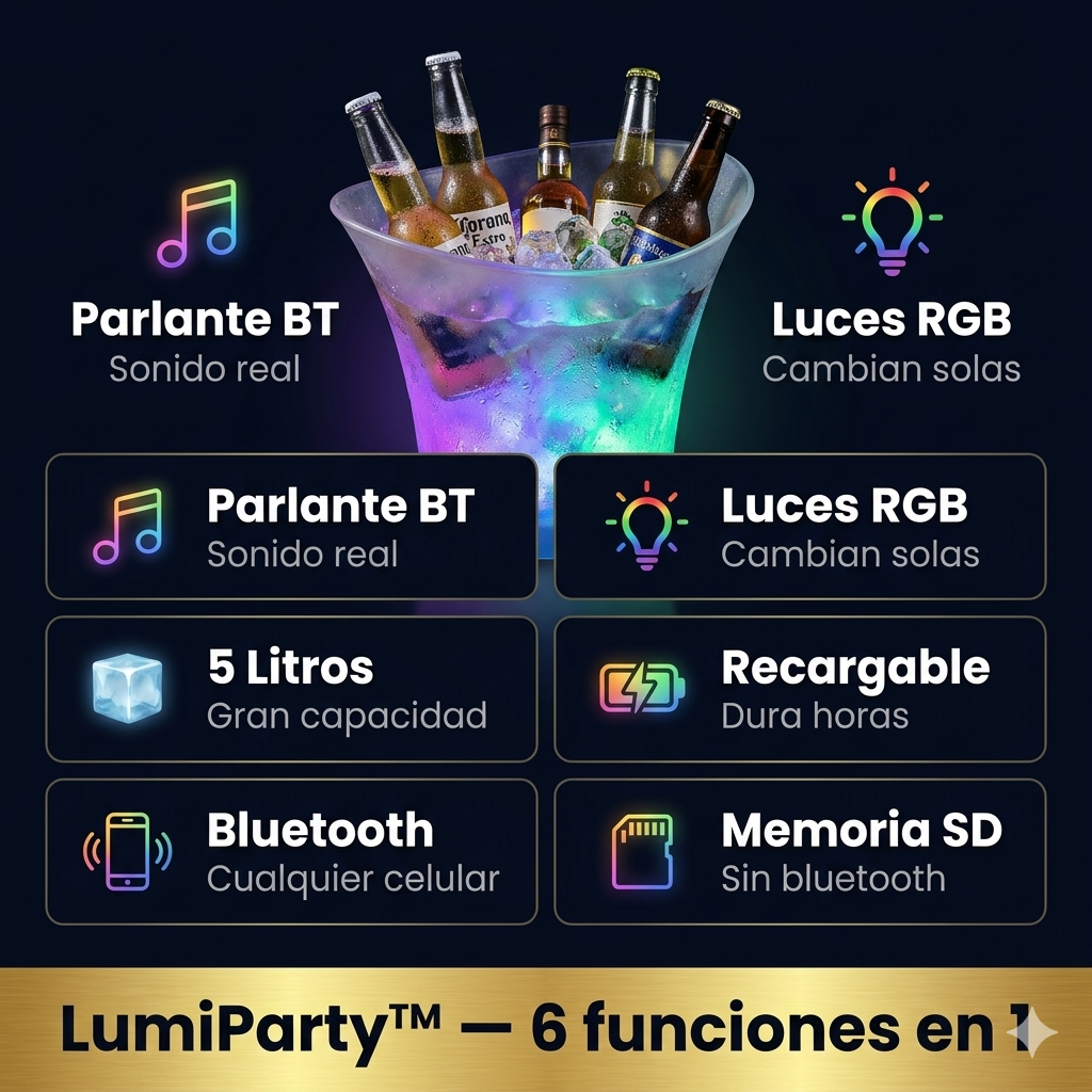 LumiParty™ | Hielera con Parlante Bluetooth y Luces LED RGB 5L