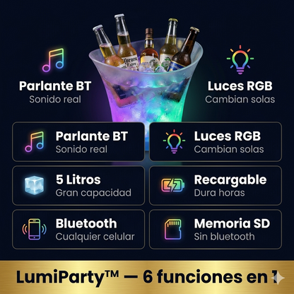 LumiParty™ | Hielera con Parlante Bluetooth y Luces LED RGB 5L