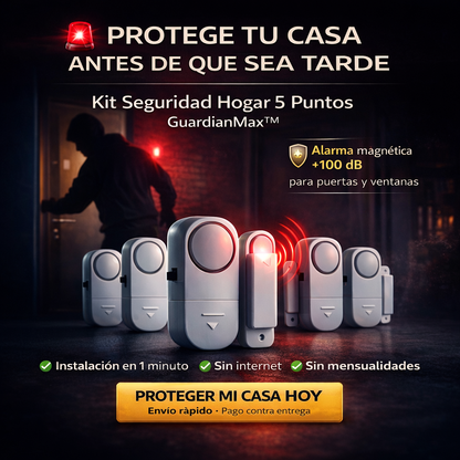 Evita robos hoy con el Kit Seguridad 5 Puntos™ (Incluye 5 alarmas PREMIUM)