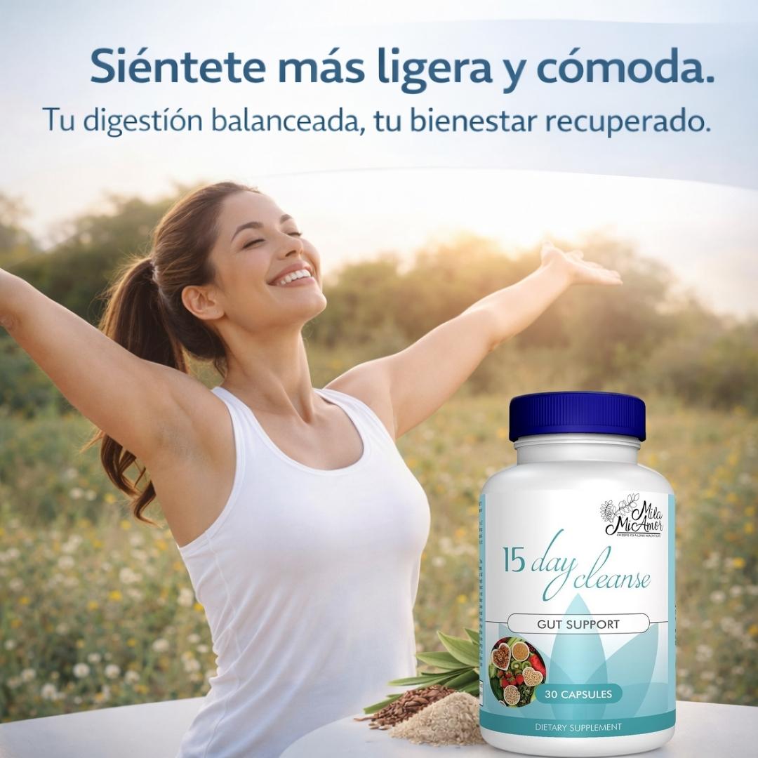 💨Limpieza intestinal que reduce hinchazón y deja el abdomen liviano | 15 Day Cleanse® – 30 cápsulas
