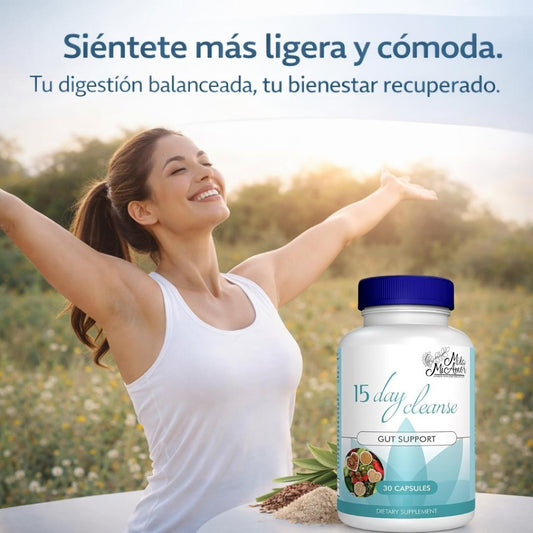 💨Limpieza intestinal que reduce hinchazón y deja el abdomen liviano | 15 Day Cleanse® – 30 cápsulas